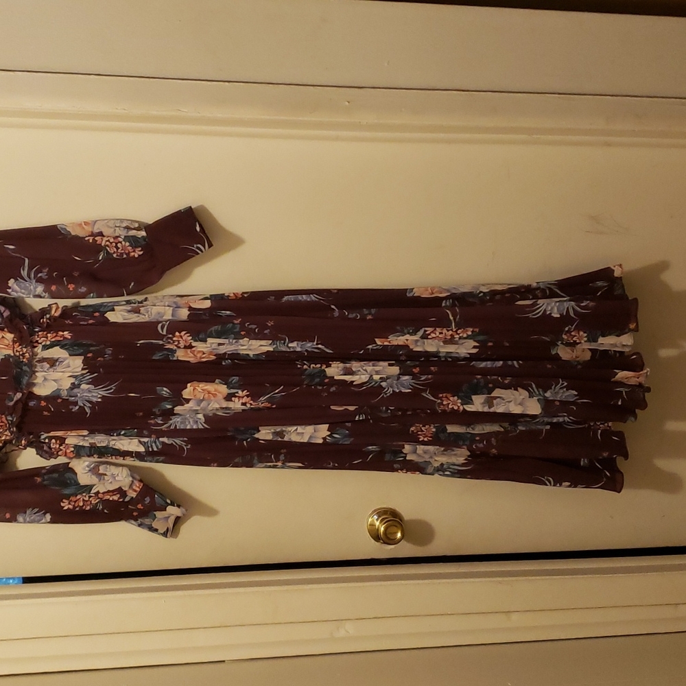 Vici exclusive x fate grape floral mock neck, pleated dress Small - Picture 2 of 11